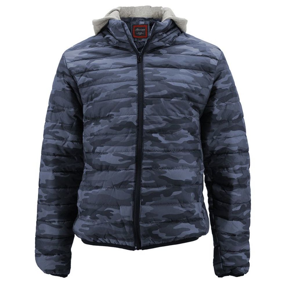 Men's Puffer Jacket Removable Hood Camouflage Print  BAH BAH Coat Dark Grey